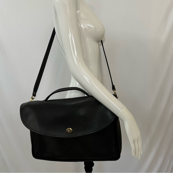 Laura USA Vintage Black Messenger Bag Genuine Leather with strap & handle - Picture 5 of 13